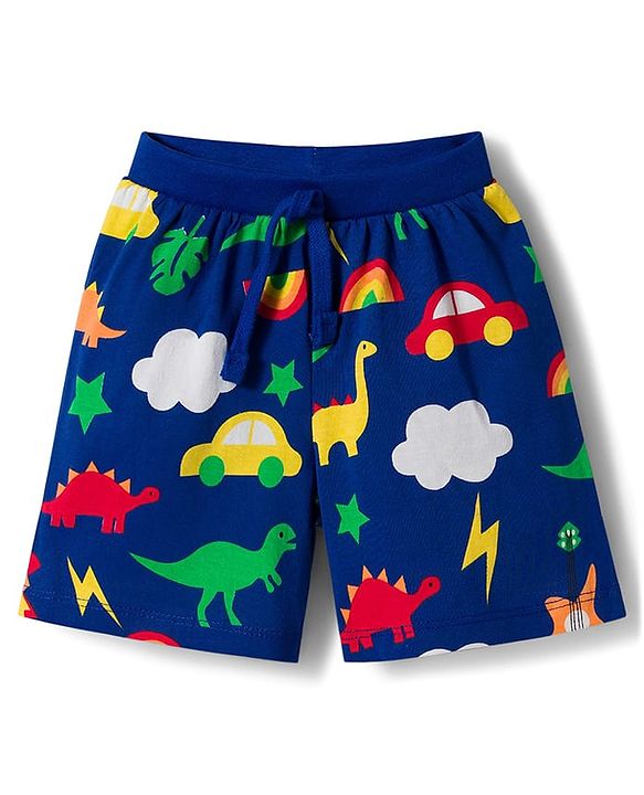 Babyhug Single Jersey Knit Mid Thigh Striped & Dino Printed Shorts Pack of 3 - Multicolour
