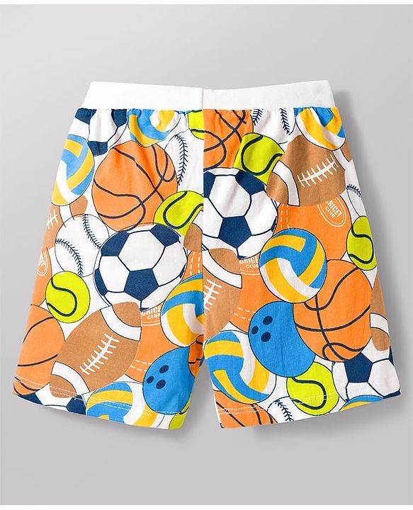 Babyhug Single Jersey Knit Mid Thigh Length Striped Bunny & Ball Printed Shorts Pack of 3 - Yellow Blue & White