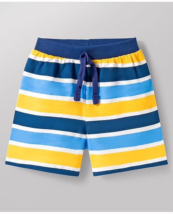 Babyhug Single Jersey Knit Mid Thigh Length Striped Bunny & Ball Printed Shorts Pack of 3 - Yellow Blue & White