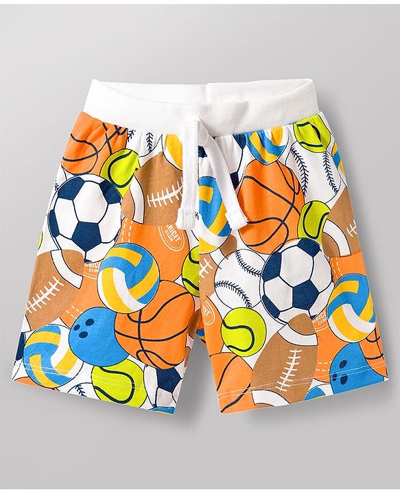Babyhug Single Jersey Knit Mid Thigh Length Striped Bunny & Ball Printed Shorts Pack of 3 - Yellow Blue & White