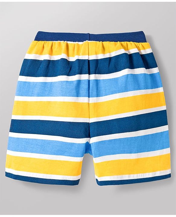 Babyhug Single Jersey Knit Mid Thigh Length Striped Bunny & Ball Printed Shorts Pack of 3 - Yellow Blue & White