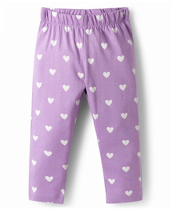 Babyhug Cotton Knit Full Sleeves Rabbit Printed T-Shirt & Hearts Printed Pyjama Night Suit - Lavender