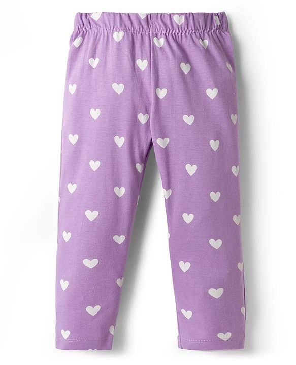 Babyhug Cotton Knit Full Sleeves Rabbit Printed T-Shirt & Hearts Printed Pyjama Night Suit - Lavender