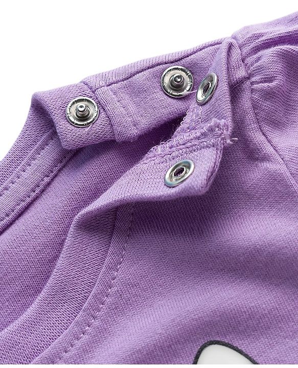 Babyhug Cotton Knit Full Sleeves Rabbit Printed T-Shirt & Hearts Printed Pyjama Night Suit - Lavender