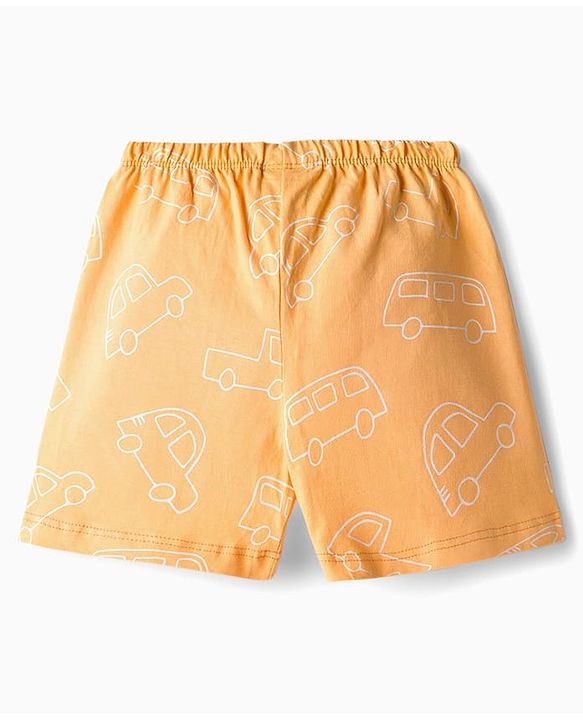 Babyhug Single Jersey Knit Mid Thigh Shorts Vehicle Print Pack Of 3 - Orange Green & White