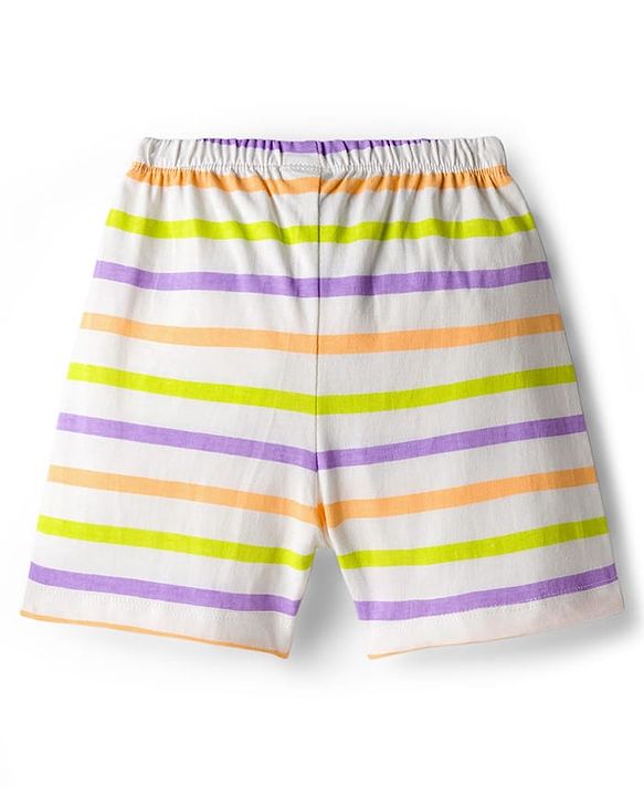 Babyhug Single Jersey Knit Mid Thigh Shorts Vehicle Print Pack Of 3 - Orange Green & White