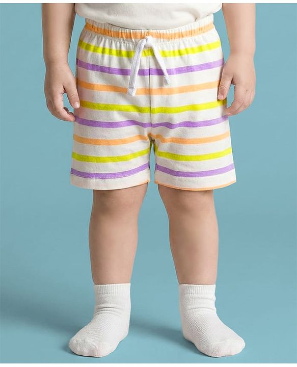 Babyhug Single Jersey Knit Mid Thigh Shorts Vehicle Print Pack Of 3 - Orange Green & White