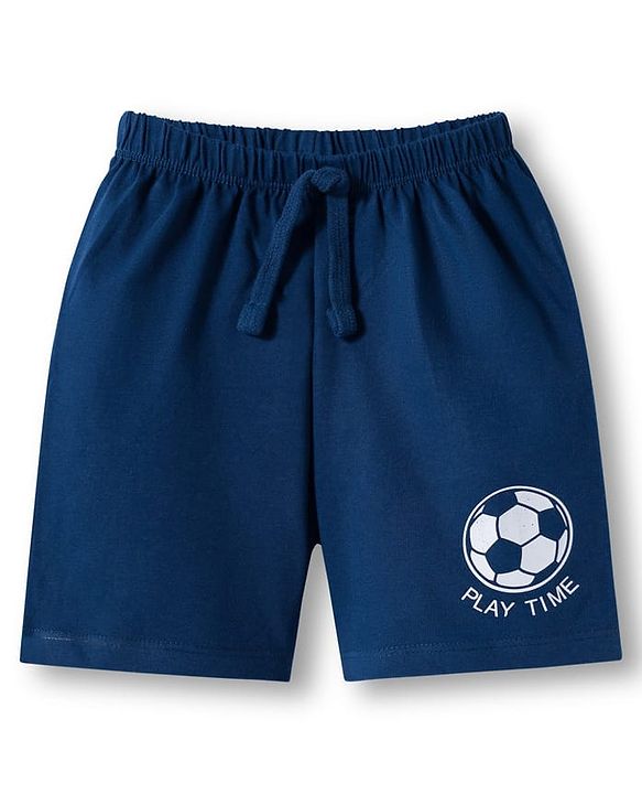 Babyhug 100% Cotton Single Jersey Knit Mid Thigh Shorts With Football Print Pack Of 3 - Red Navy Blue & White