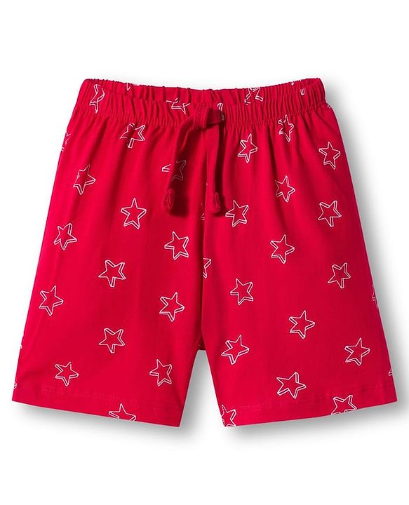 Babyhug 100% Cotton Single Jersey Knit Mid Thigh Shorts With Football Print Pack Of 3 - Red Navy Blue & White