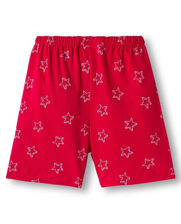 Babyhug 100% Cotton Single Jersey Knit Mid Thigh Shorts With Football Print Pack Of 3 - Red Navy Blue & White