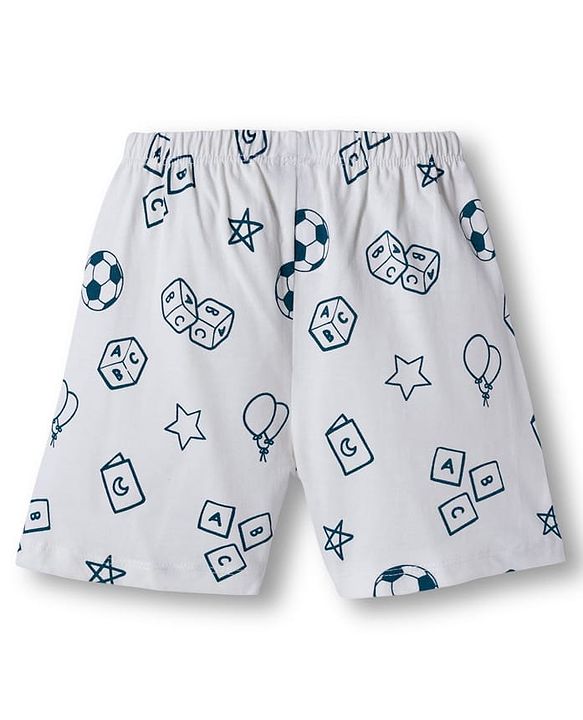 Babyhug 100% Cotton Single Jersey Knit Mid Thigh Shorts With Football Print Pack Of 3 - Red Navy Blue & White