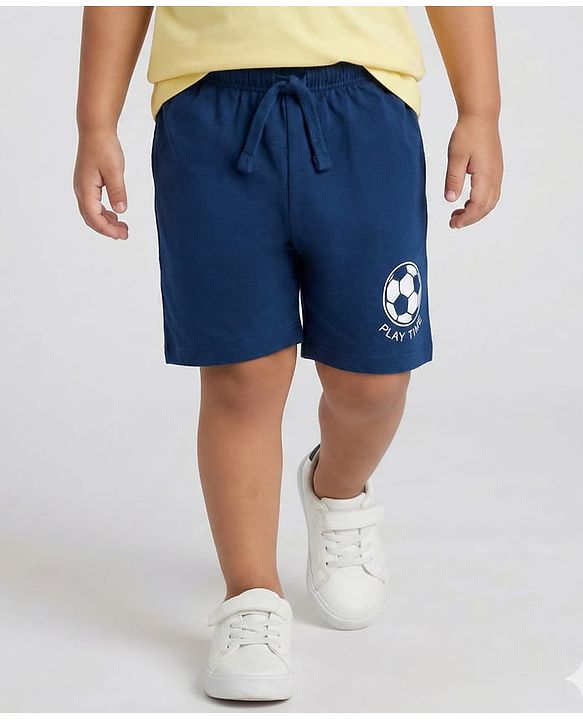 Babyhug 100% Cotton Single Jersey Knit Mid Thigh Shorts With Football Print Pack Of 3 - Red Navy Blue & White