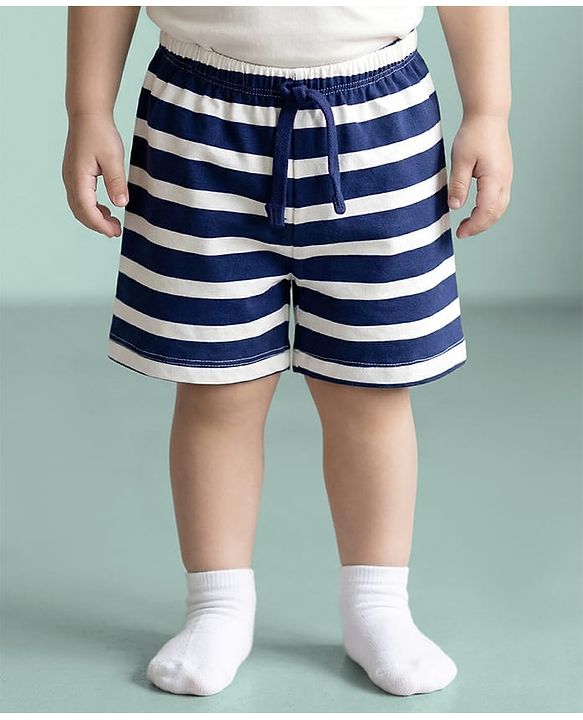 Babyhug Single Jersey Knit Mid Thigh Striped & Tree Printed Shorts Pack of 3 - Navy Blue Orange & White
