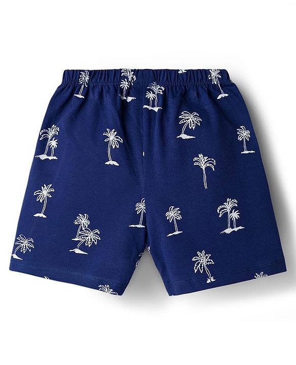 Babyhug Single Jersey Knit Mid Thigh Striped & Tree Printed Shorts Pack of 3 - Navy Blue Orange & White
