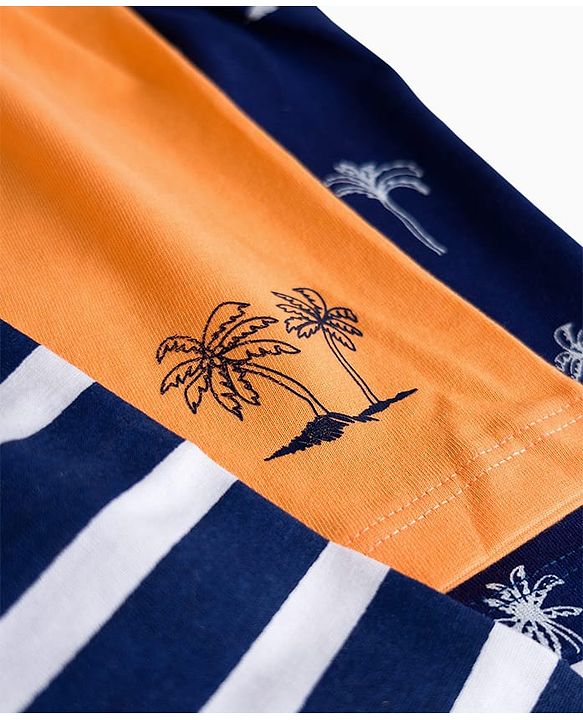 Babyhug Single Jersey Knit Mid Thigh Striped & Tree Printed Shorts Pack of 3 - Navy Blue Orange & White