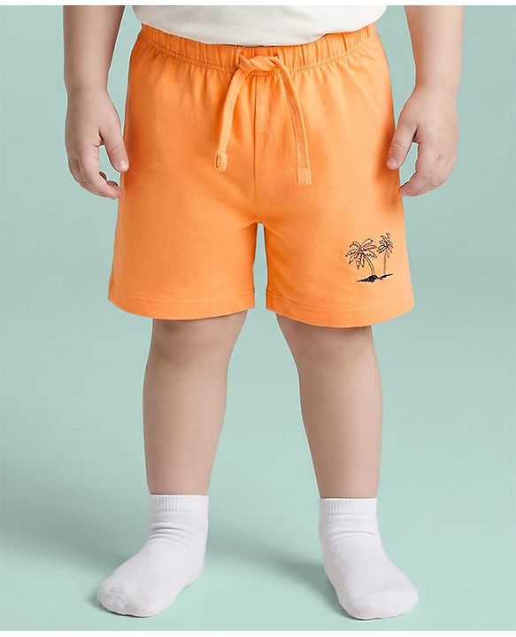 Babyhug Single Jersey Knit Mid Thigh Striped & Tree Printed Shorts Pack of 3 - Navy Blue Orange & White