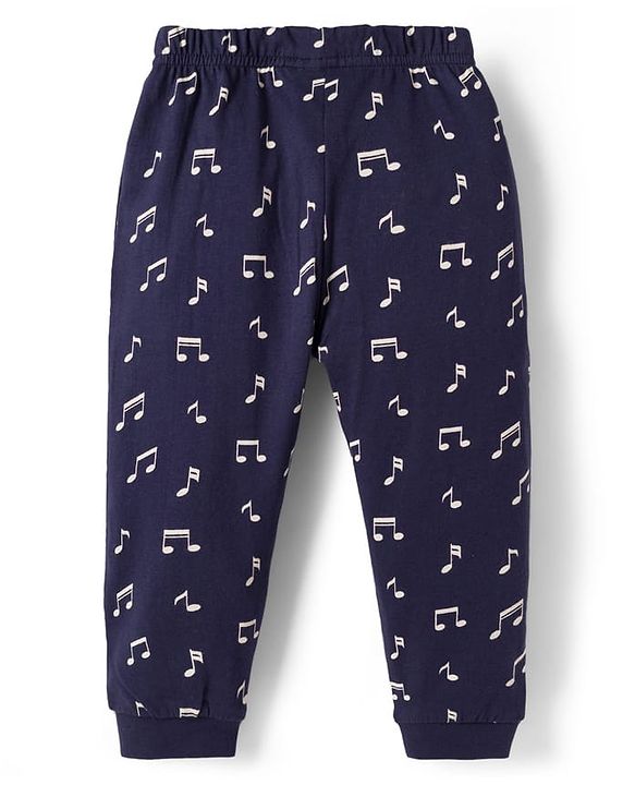 Babyhug Cotton Knit Full Sleeves T-Shirt & Pyjama Night Suit With Dino & Tiger Print - Navy Blue