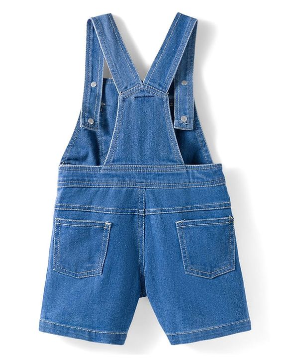 Babyhug Single Jersey Knit Half Sleeves Animal Printed T-Shirt & Denim Dungaree with Tiger Embroidery - Blue