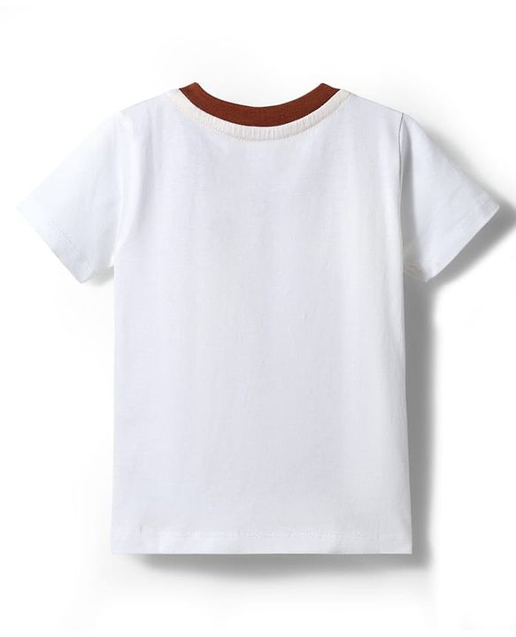 Babyhug Single Jersey Knit Half Sleeves Bear Printed T-Shirt & Shorts Set - White & Navy Blue