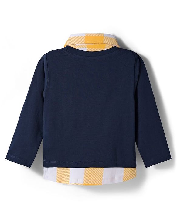 Babyhug Cotton Knit Full Sleeves Overlapped T-Shirt with Tiger Graphic - Navy Blue