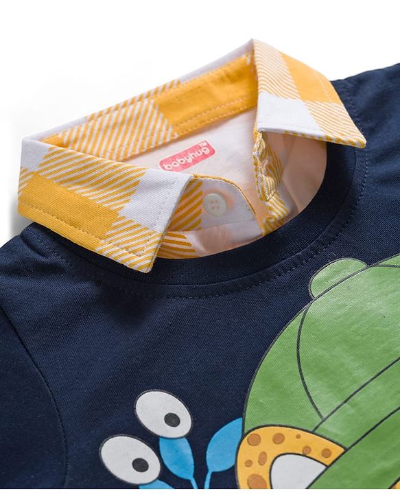 Babyhug Cotton Knit Full Sleeves Overlapped T-Shirt with Tiger Graphic - Navy Blue