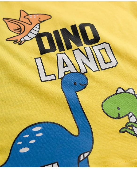 Babyhug Cotton Knit Full Sleeves T-Shirt Style & Lounge Pant Night Suit With Dino Print - Yellow