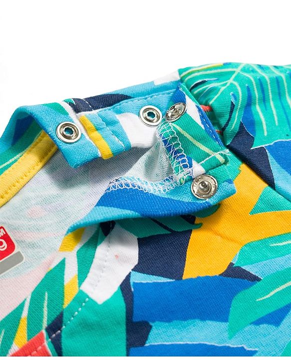 Babyhug Single Jersey Knit Half Sleeves Abstract Printed Tee & Dungaree Set - Multicolour