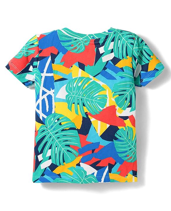 Babyhug Single Jersey Knit Half Sleeves Abstract Printed Tee & Dungaree Set - Multicolour