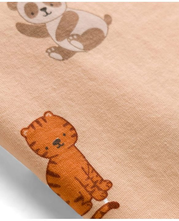 Babyhug Cotton Knit Full Sleeves Jungle Theme Printed Co-Ords T-Shirt & Pyjama Night Suit - Tan