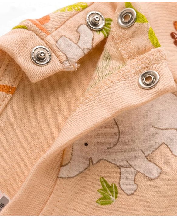 Babyhug Cotton Knit Full Sleeves Jungle Theme Printed Co-Ords T-Shirt & Pyjama Night Suit - Tan