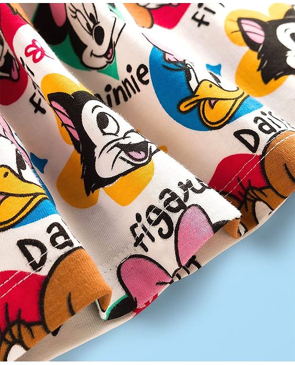 Babyhug Disney Single Jersey Knit Half Sleeves Frock With Minnie Mouse & Friends Print - White
