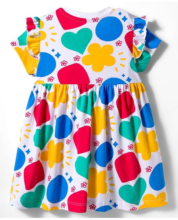 Babyhug Disney Single Jersey Knit Half Sleeves Frock With Minnie Mouse & Friends Print - White