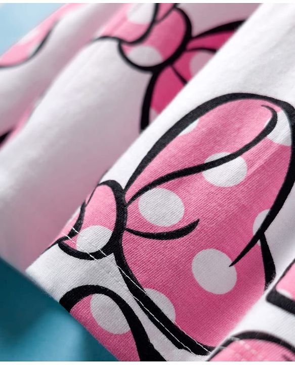 Babyhug Disney Single Jersey Knit Half Sleeves Frock With Minnie Moue & Friends Print - White
