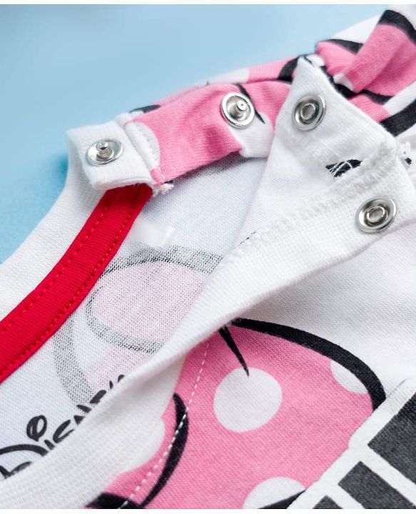 Babyhug Disney Single Jersey Knit Half Sleeves Frock With Minnie Moue & Friends Print - White