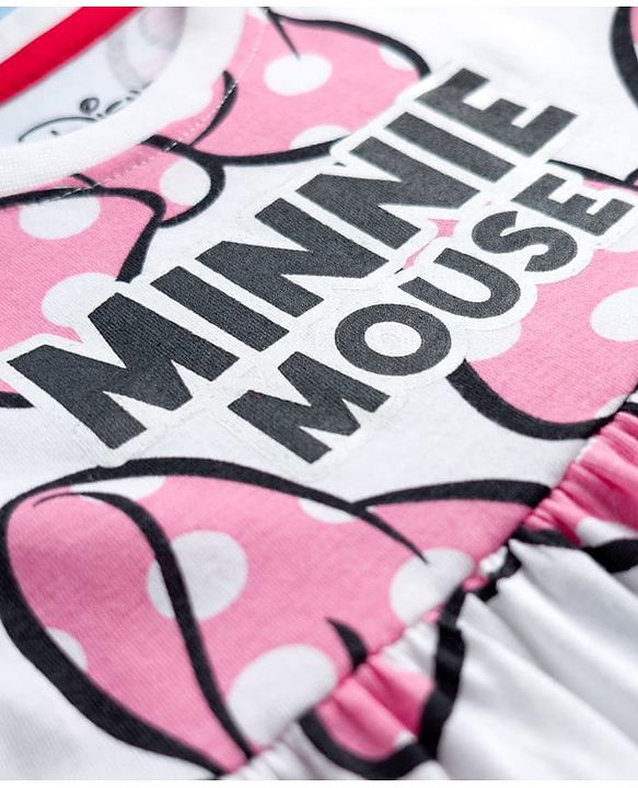 Babyhug Disney Single Jersey Knit Half Sleeves Frock With Minnie Moue & Friends Print - White