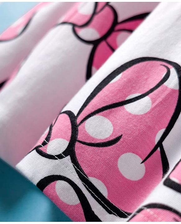 Babyhug Disney Single Jersey Knit Half Sleeves Frock With Minnie Moue & Friends Print - White