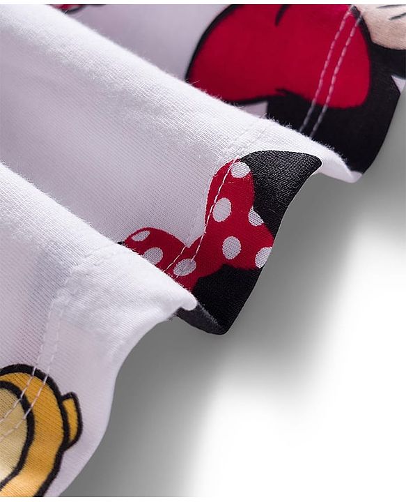 Babyhug Disney Single Jersey Knit Half Sleeves Frock With Minnie Mouse & Friends Print - White