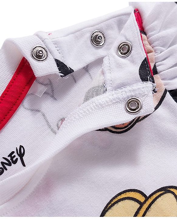 Babyhug Disney Single Jersey Knit Half Sleeves Frock With Minnie Mouse & Friends Print - White