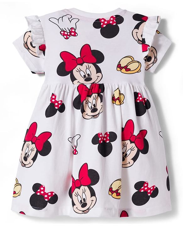 Babyhug Disney Single Jersey Knit Half Sleeves Frock With Minnie Mouse & Friends Print - White