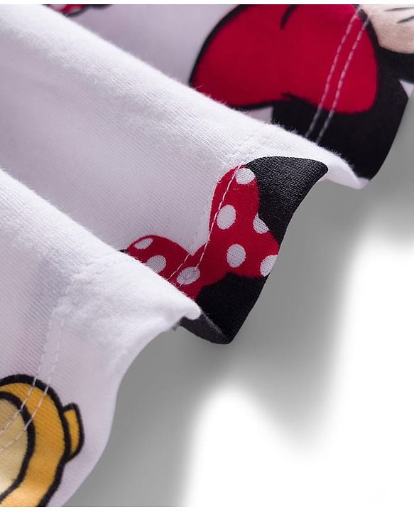 Babyhug Disney Single Jersey Knit Half Sleeves Frock With Minnie Mouse & Friends Print - White