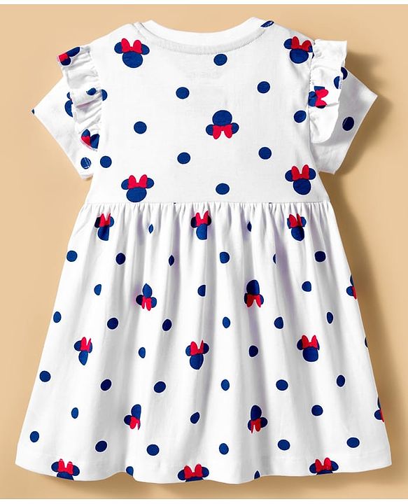 Babyhug Disney Single Jersey Knit Half Sleeves Frock With Minnie Mouse & Friends Print - White