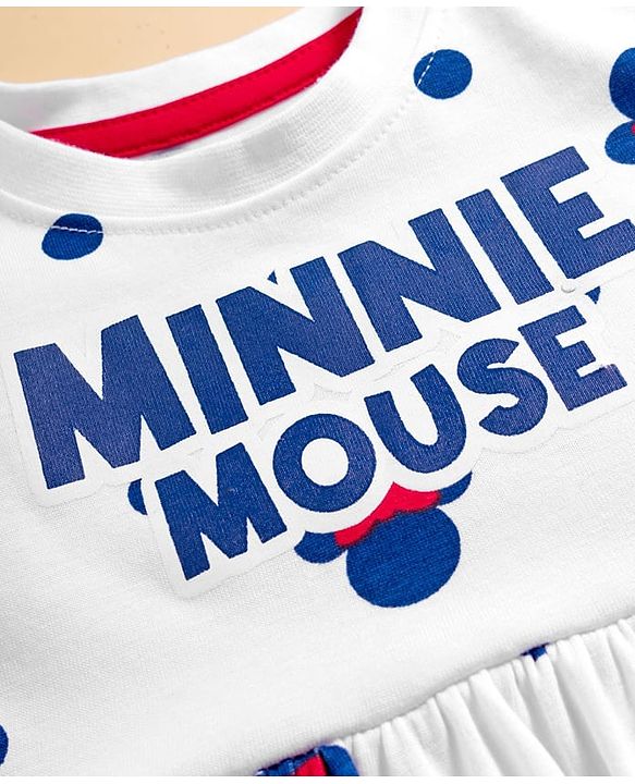 Babyhug Disney Single Jersey Knit Half Sleeves Frock With Minnie Mouse & Friends Print - White