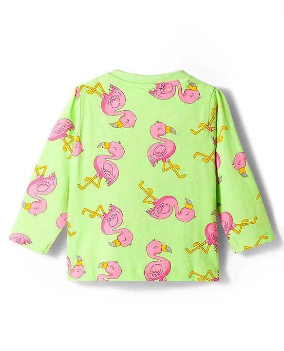 Babyhug Cotton Knit Full Sleeves T-Shirt & Pajama Co-ords Night Suit With Bird Print - Green