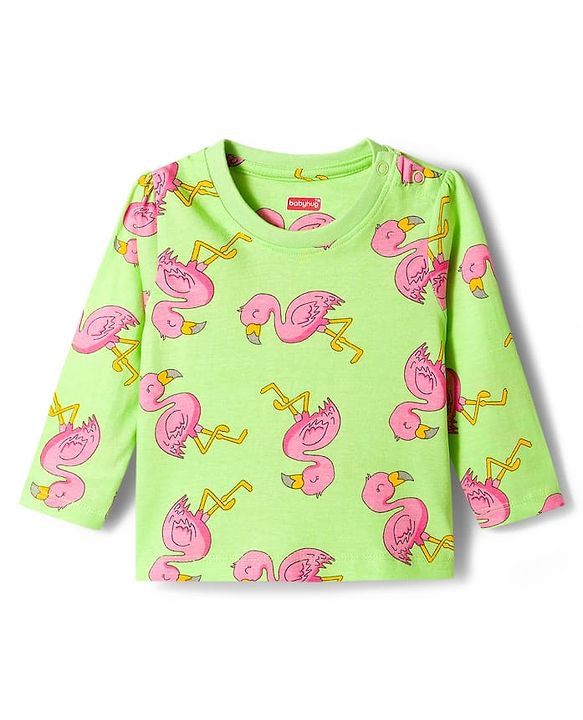 Babyhug Cotton Knit Full Sleeves T-Shirt & Pajama Co-ords Night Suit With Bird Print - Green