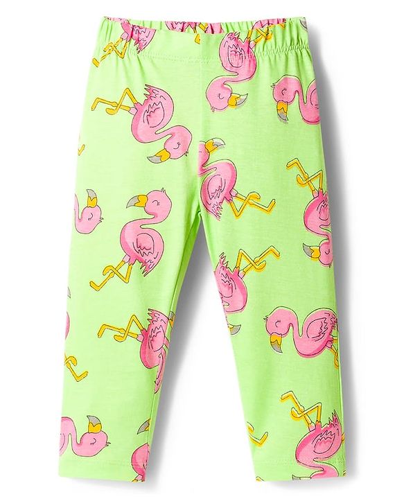 Babyhug Cotton Knit Full Sleeves T-Shirt & Pajama Co-ords Night Suit With Bird Print - Green
