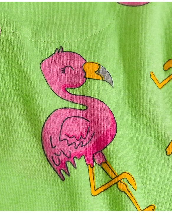 Babyhug Cotton Knit Full Sleeves T-Shirt & Pajama Co-ords Night Suit With Bird Print - Green