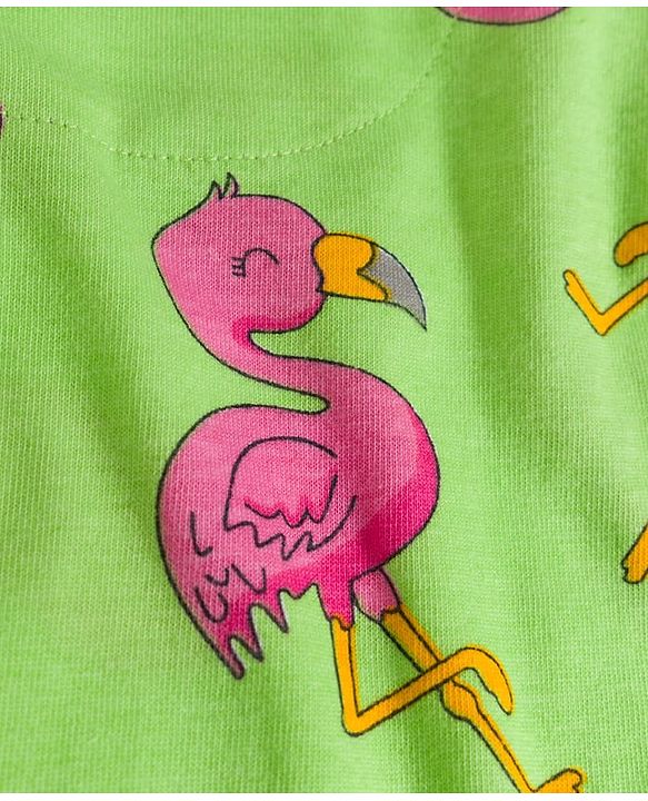 Babyhug Cotton Knit Full Sleeves T-Shirt & Pajama Co-ords Night Suit With Bird Print - Green