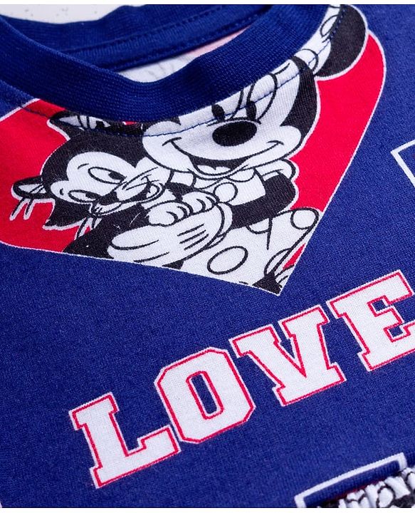 Babyhug Disney Single Jersey Knit Half Sleeves Frock With Minnie Mouse & Friends Print - Navy Blue