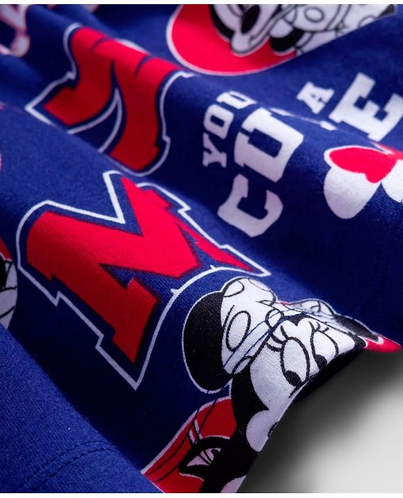 Babyhug Disney Single Jersey Knit Half Sleeves Frock With Minnie Mouse & Friends Print - Navy Blue