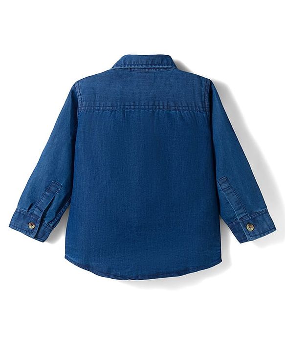 Babyhug Denim Full Sleeves Shirt & Trouser Set with Embroidery - Blue & Brown